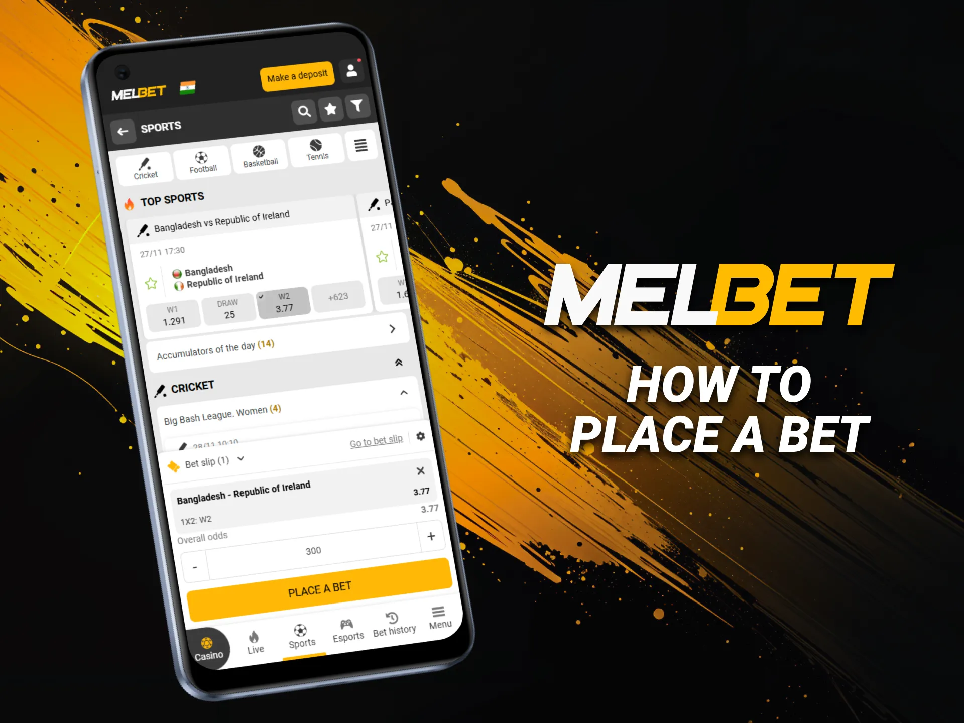 Place bets inside the Melbet mobile application used by many in India.