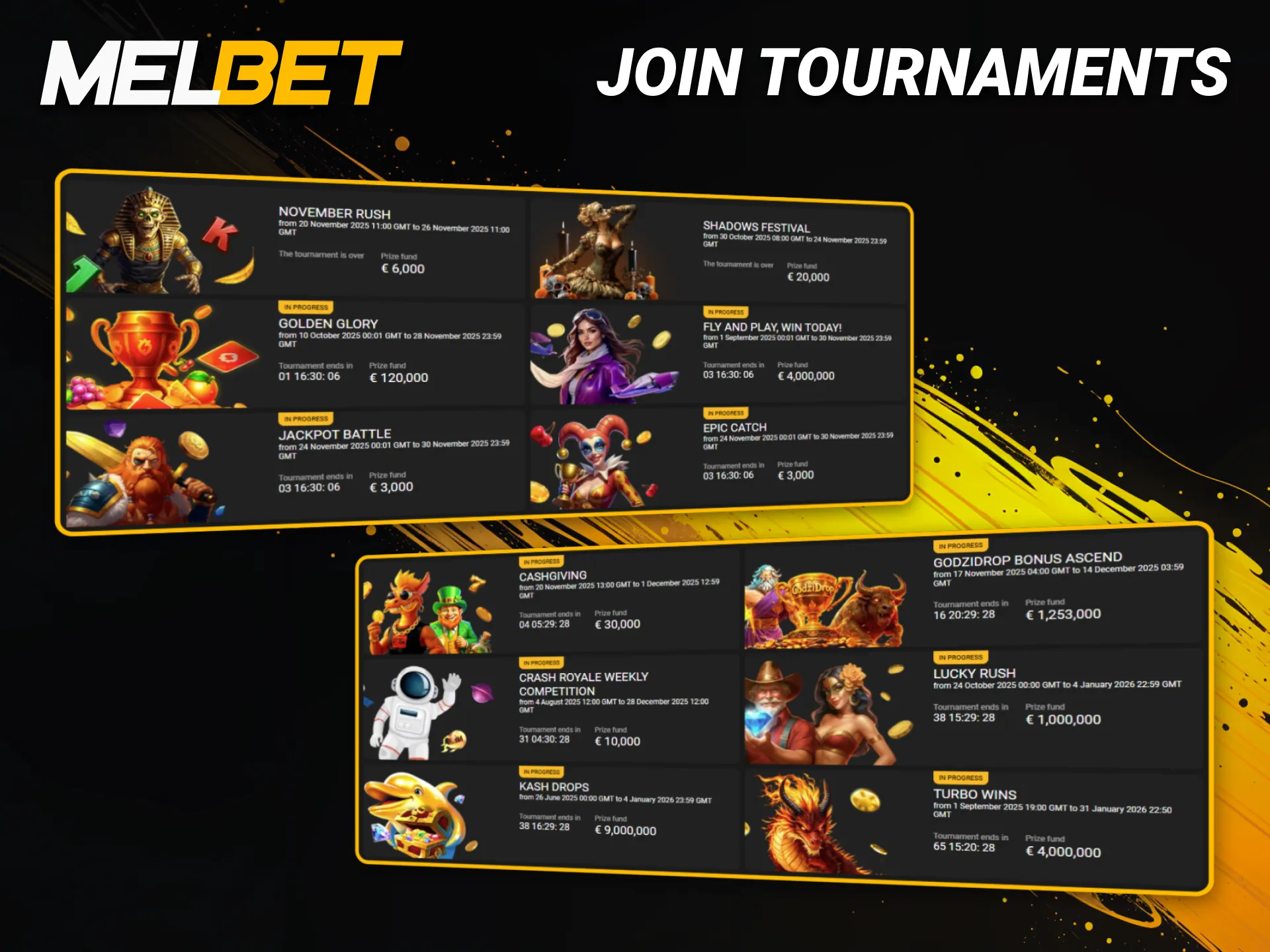 Join tournaments on Melbet to let Indian players win real prizes.