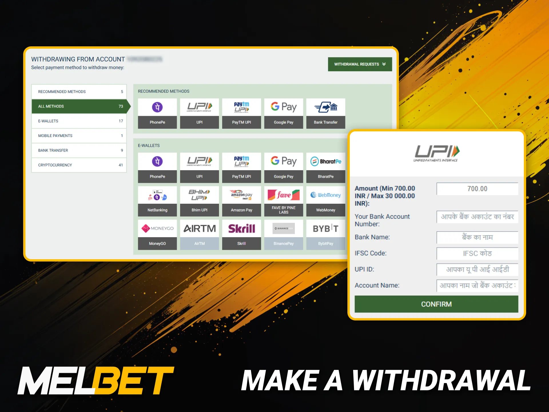 Make a Melbet India withdrawal using trusted payout methods.