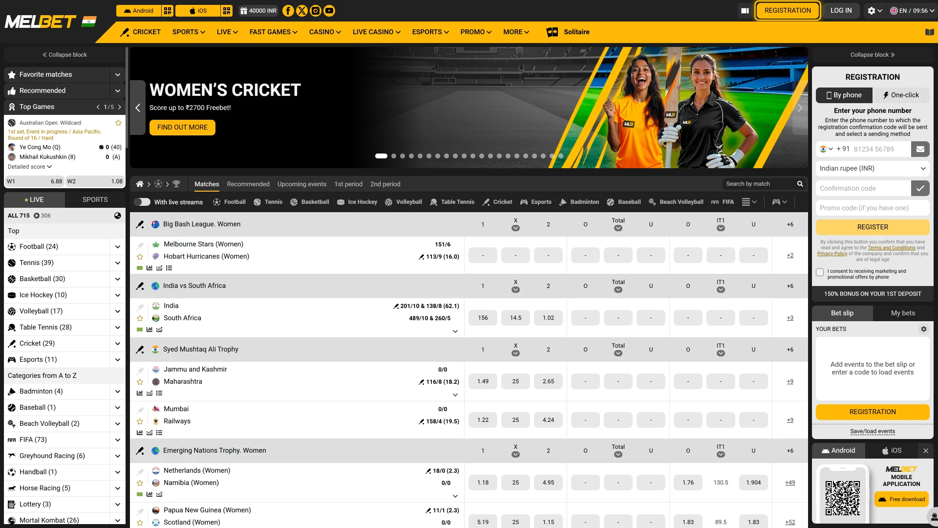 Indian players press the Melbet registration button to begin creating profiles.