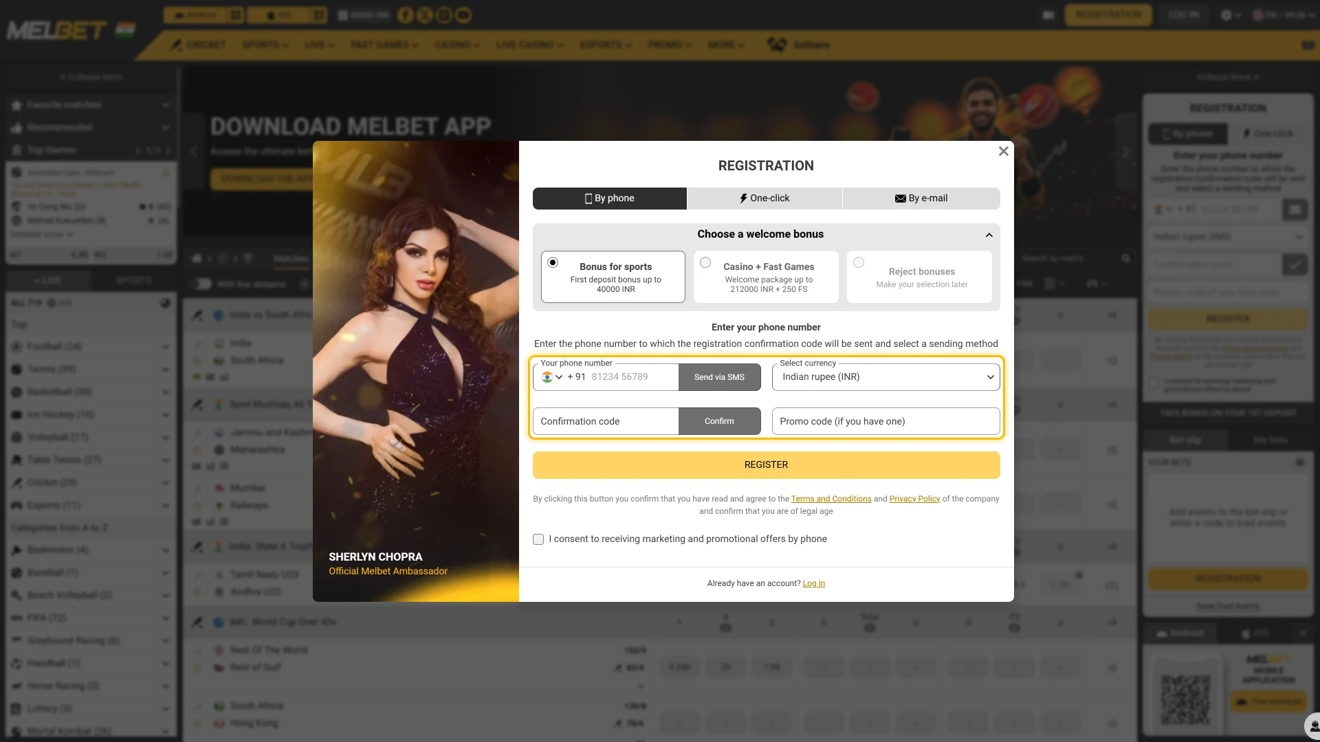 Melbet asks India players to fill the form with correct personal details.