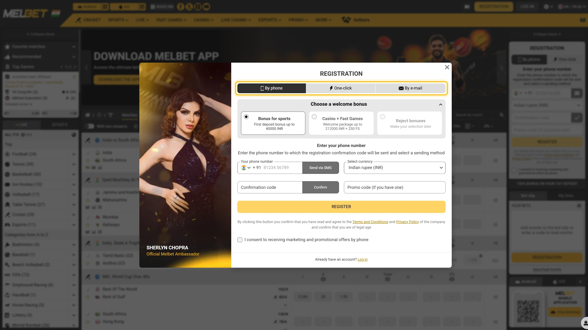 Users in India choose a preferred method while registering at Melbet.