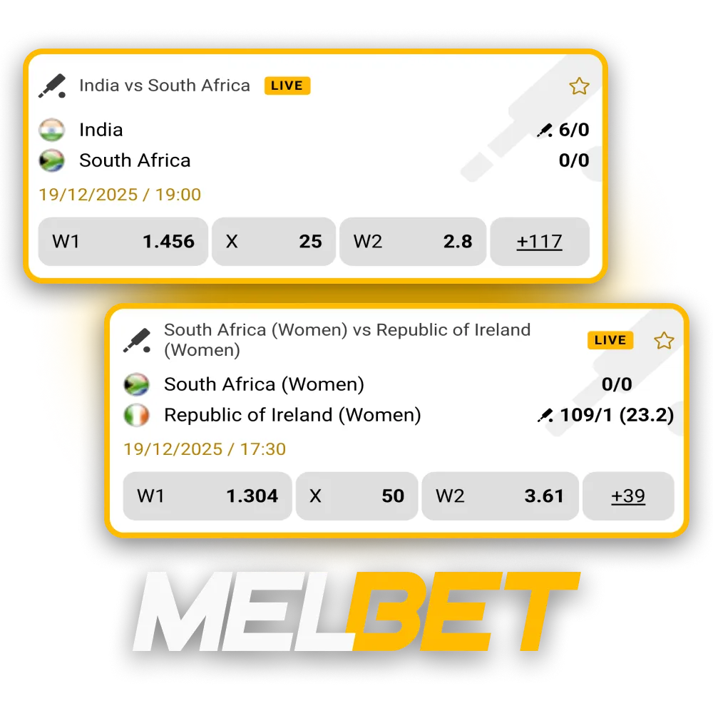 Place your bets on cricket and collect your winnings at Melbet.