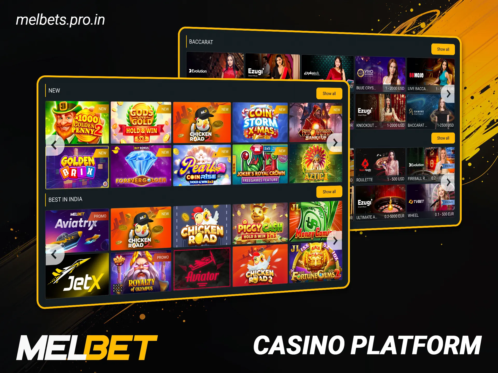 Play top games on the Melbet casino platform in India.