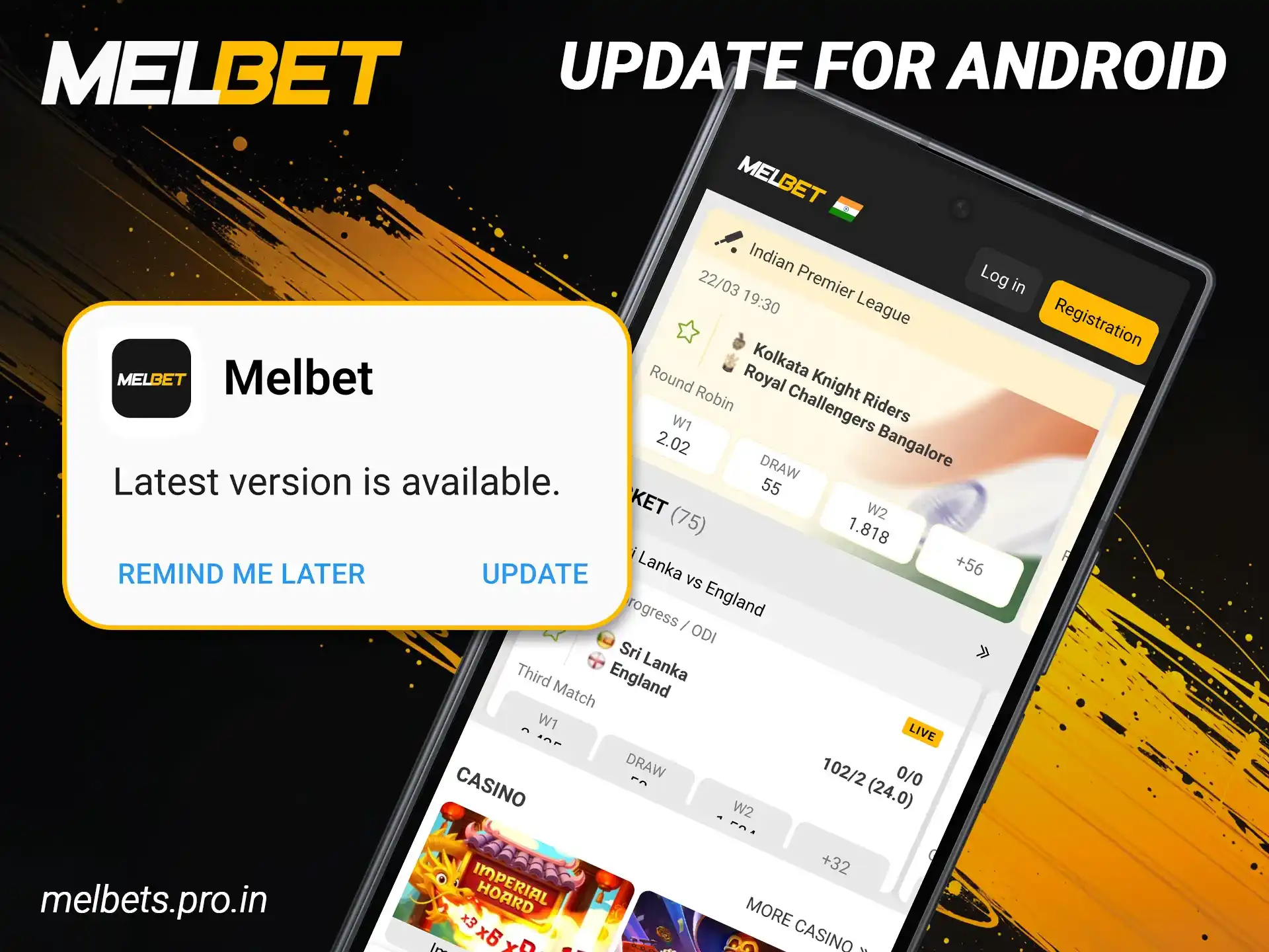 Follow the update for Android to keep your Melbet app current.