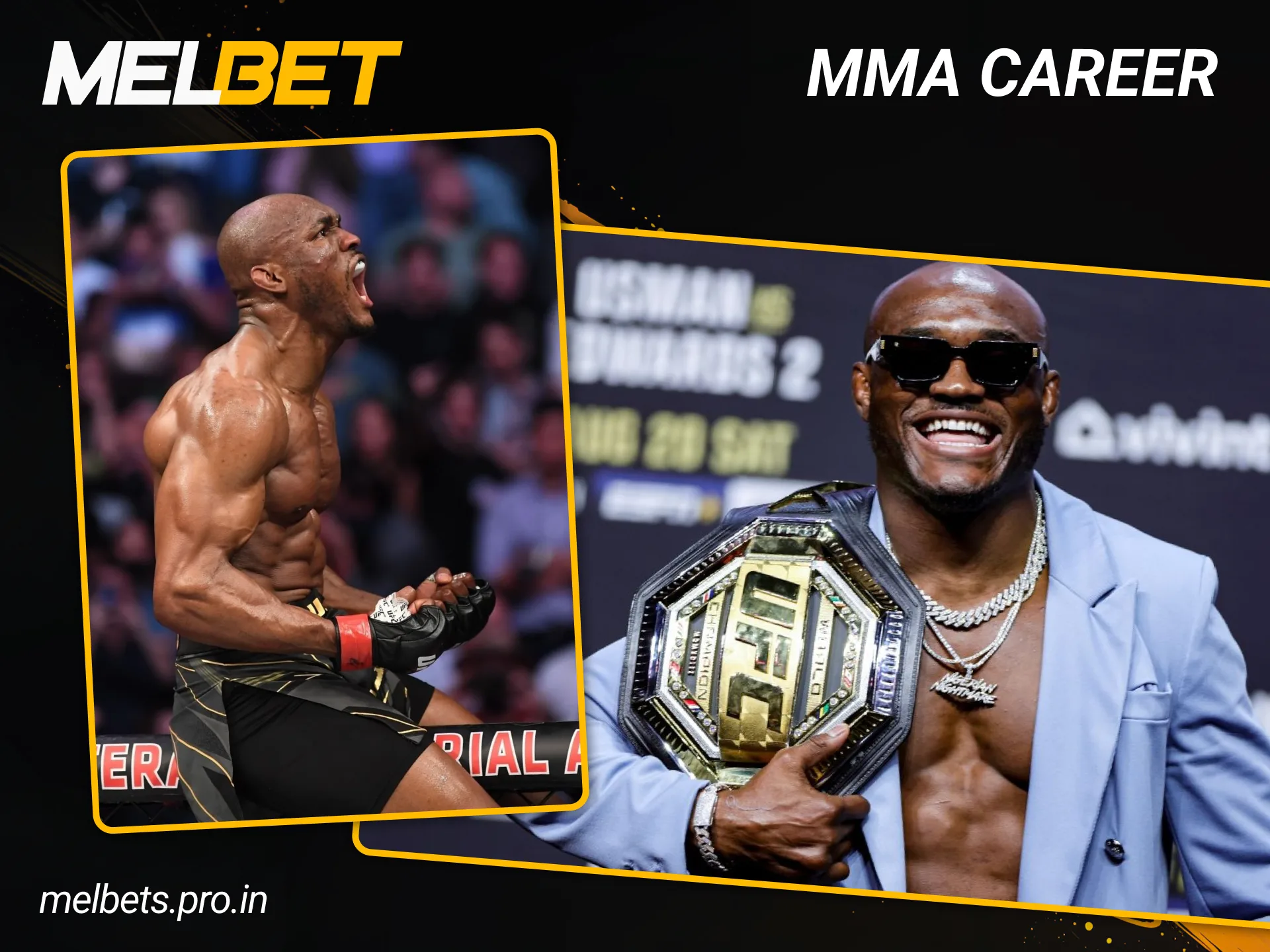 Explore the dominant MMA career of Melbet brand ambassador Kamaru Usman.